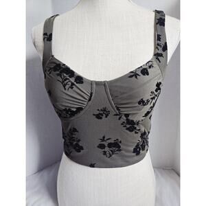 Beverly Beck Bustier Crop Top XS Green Floral Velvet Whimsigoth Fairy Romantic